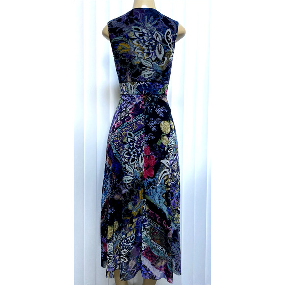 FUZZI Floral Patchwork Sleeveless Midi Dress Tulle V Neck A Line Fit Fla… - Picture 6 of 11